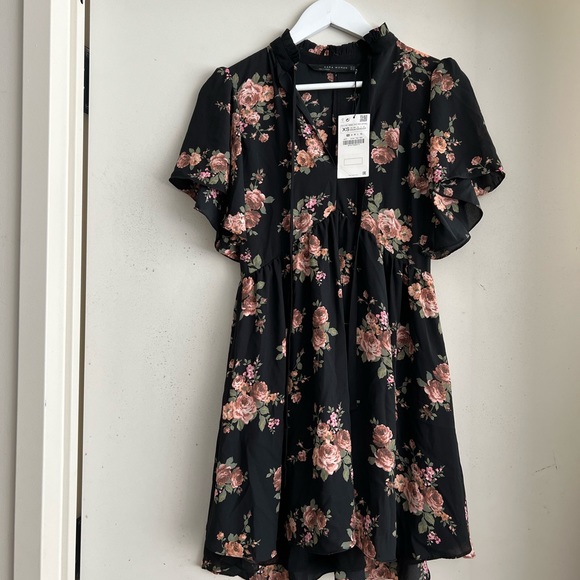 Zara Floral Mini Dress with Bow NWT - Picture 5 of 8